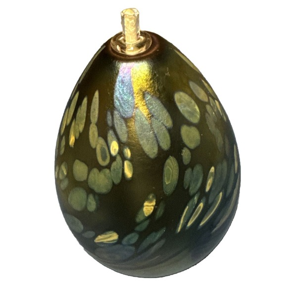Vintage Maytum Studio Art Glass Hand Blown Egg Oil Lamp Purple Aurene Signed - Picture 2 of 5